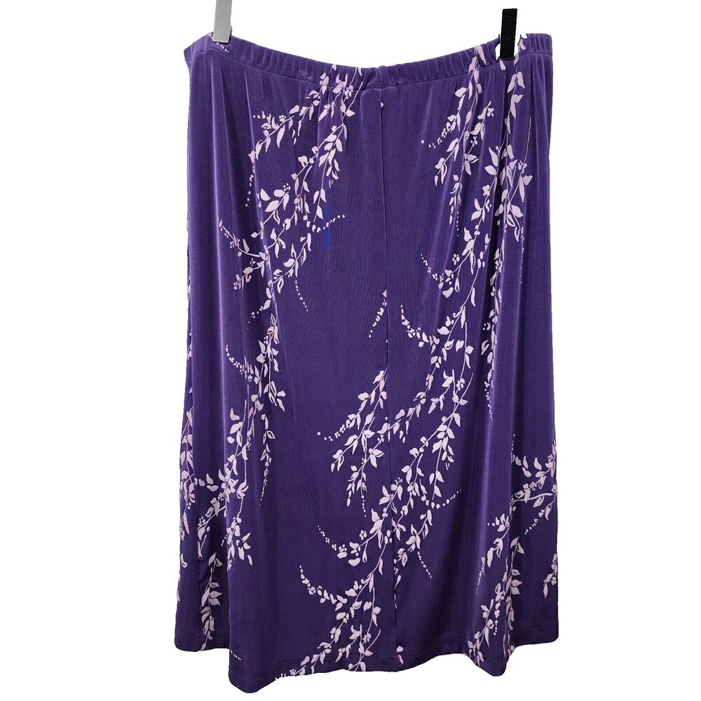 Citiknits Purple Floral Slinky Textured Midi Skirt Stretch Plus 2X Whimsygoth - Picture 1 of 10